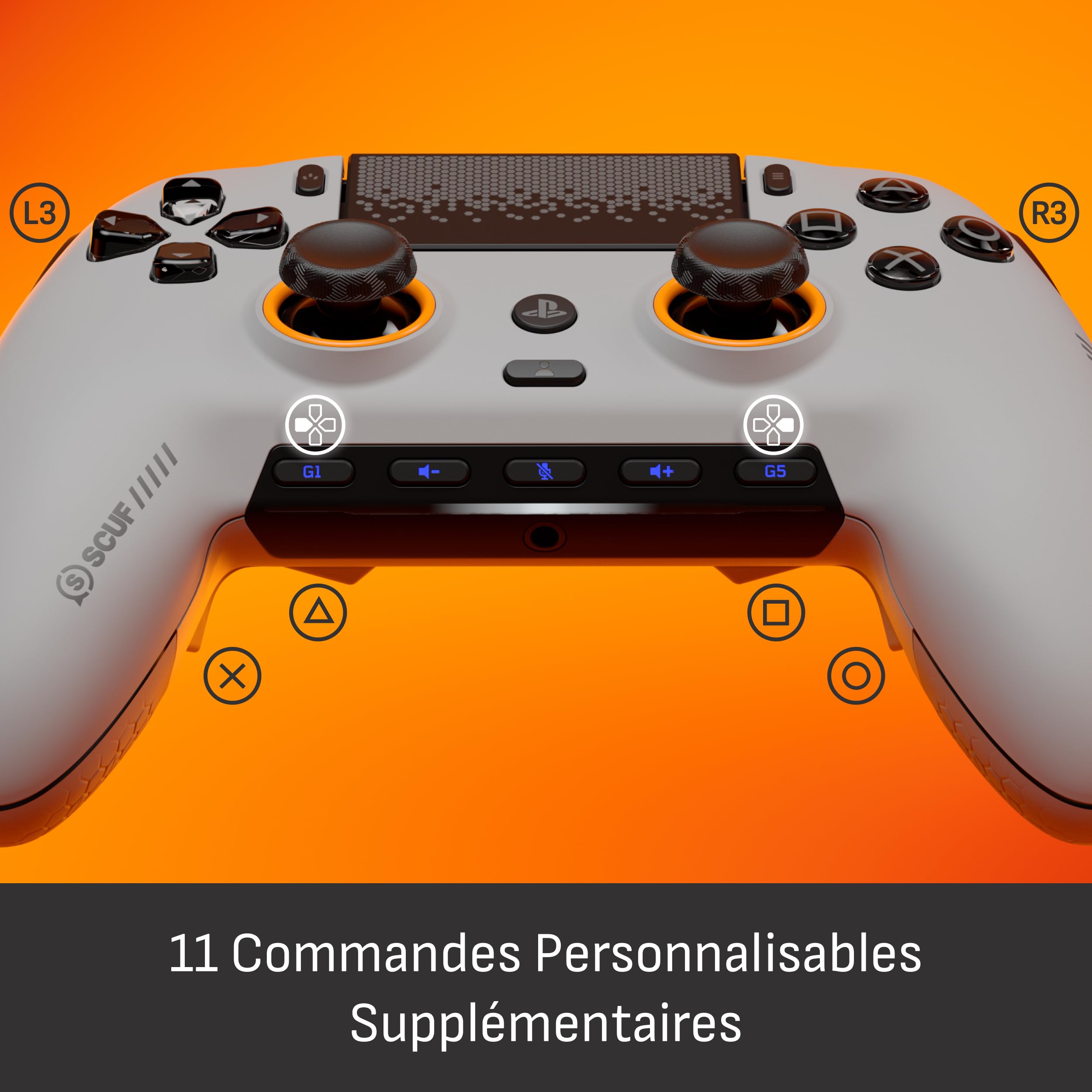 SCUF OMEGA PS5 Manette Performance Sans Fil – TMR Anti-Drift – Gris Clair | Licence Officielle, 11 Entrées Personnalisées, Gâchettes Instantanées, Basse Latence, Joysticks Endurance TMR – Compatible PC