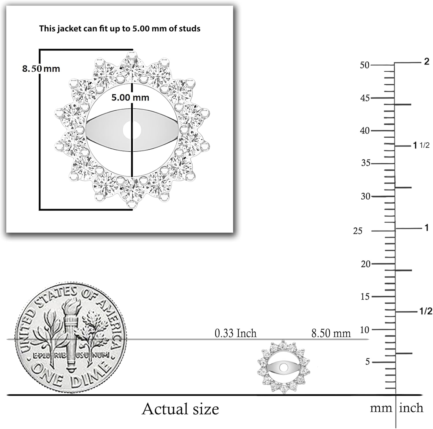 Dazzlingrock Collection 0.30 Carat (ctw) Round Lab Grown White Diamond Removable Jackets Stud Earrings for Her in 925 Sterling Silver - Image 5