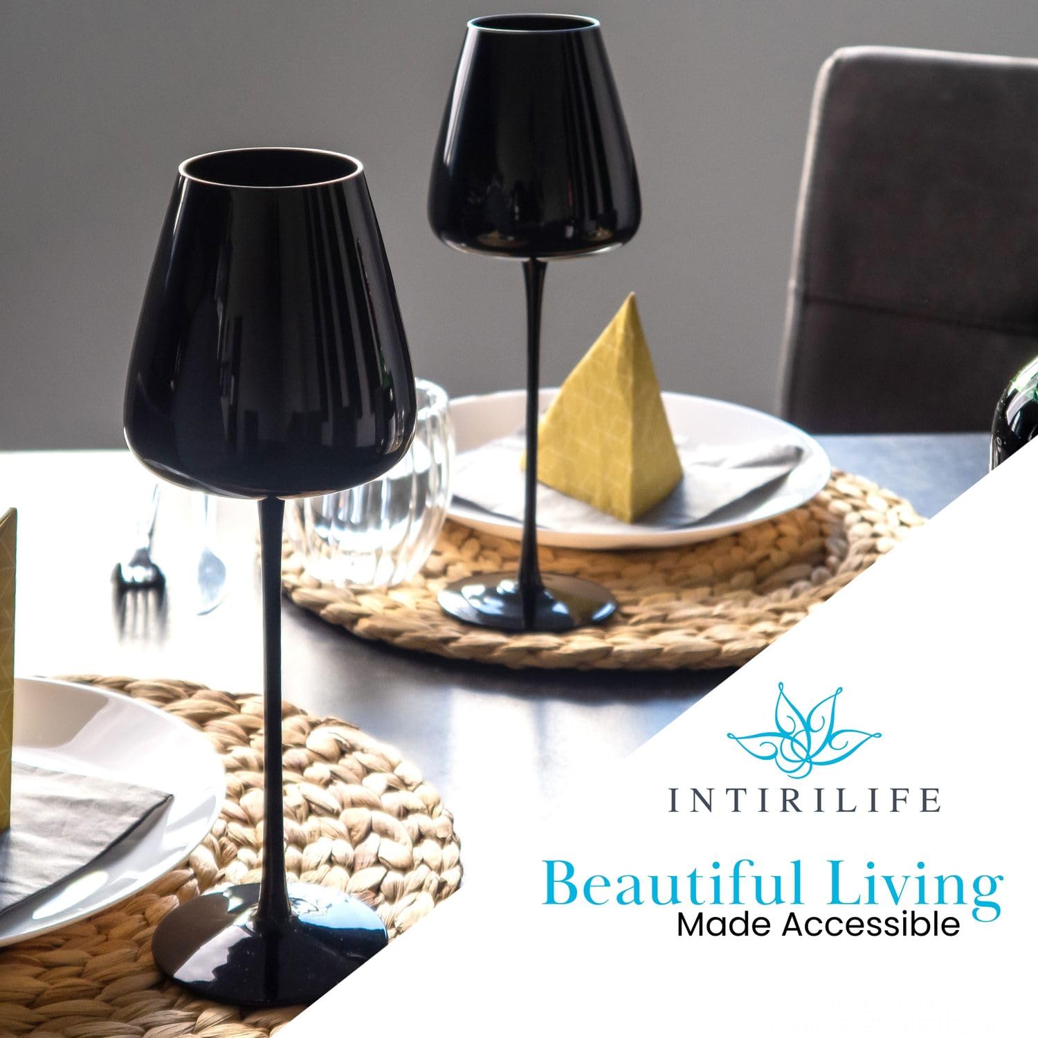 INTIRILIFE 6x Wein Glas mit modernem Design in Schwarz - 500 ml Füllmenge - Weißwein Rotwein Glas Kelch Spülmaschinenfest Kristallglas stoßfest