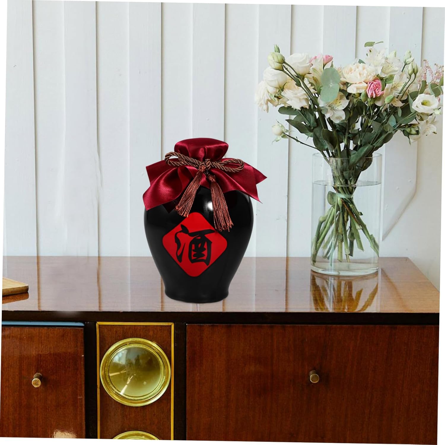 Amosfun Traditional Chinese Pottery Wine Decanter Flask Handcrafted Ceramics Liquor Jar Wine Jar