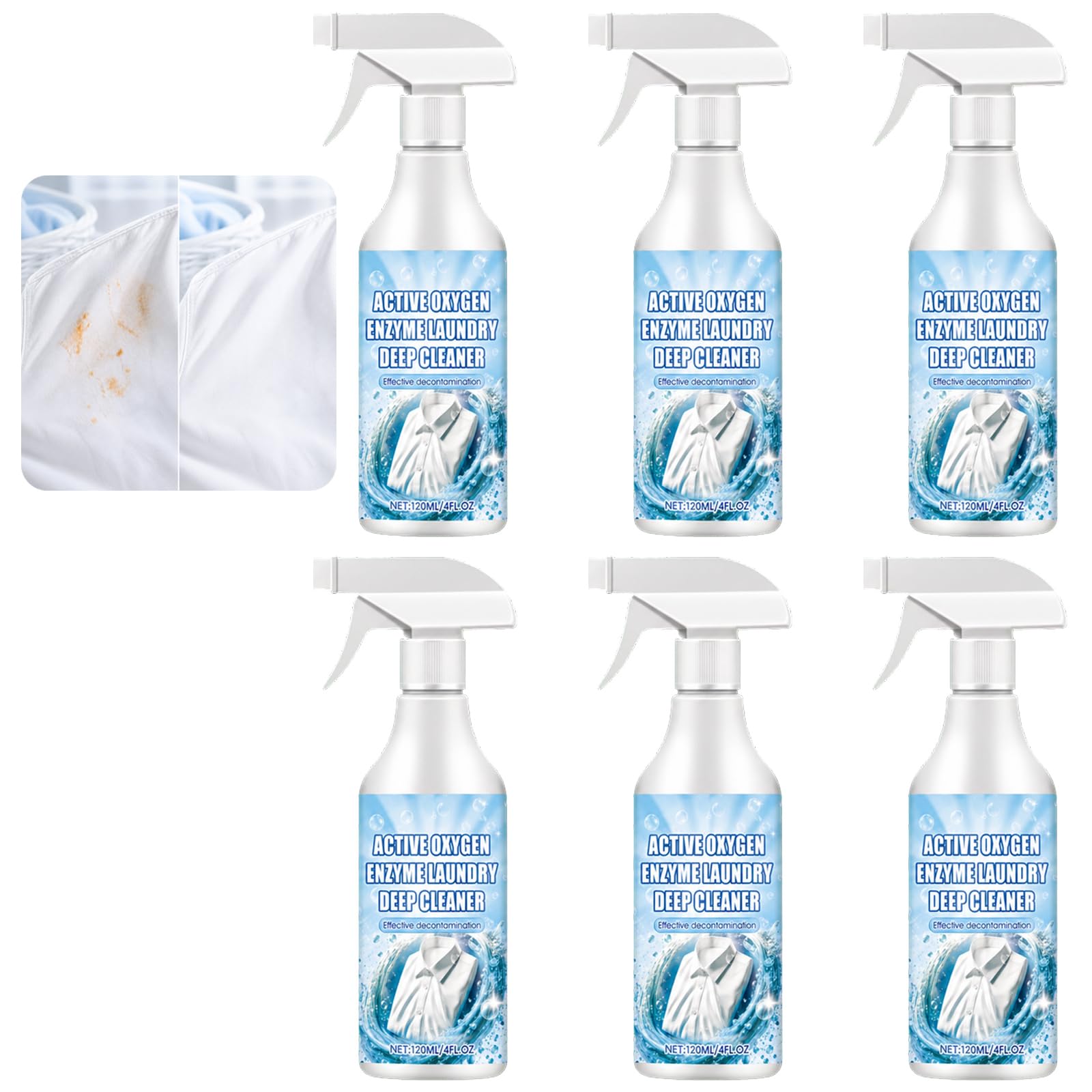 Spray détachant pour lessive 120 ml, nettoyant pour taches sur les vêtements lavables, traiteur de taches, détachant pour vêtements, solution nettoyante pour marques non parfumée, spray (6PCS)