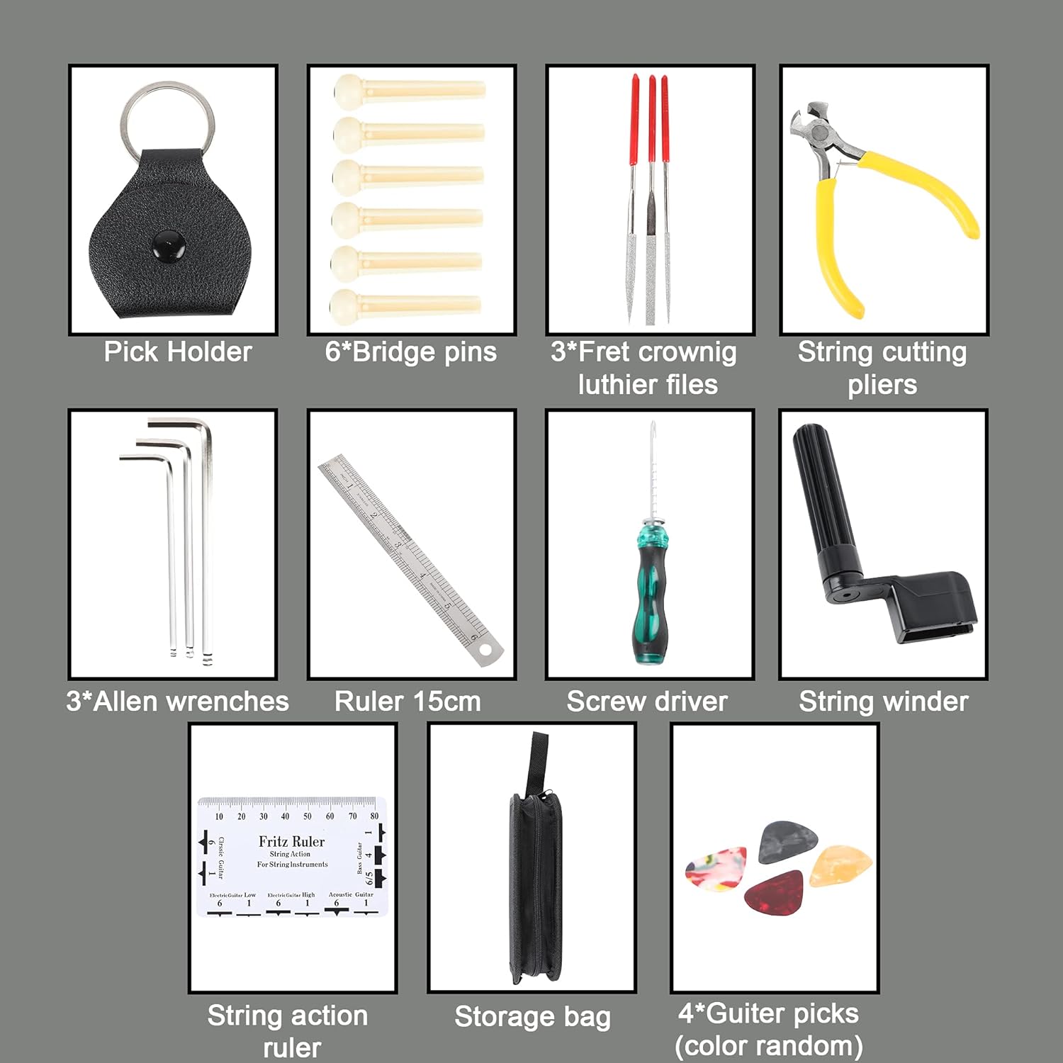 Juarez Guitar Maintenance, Set-up and Repair 23 Piece Tool Kit for Ukulele, Acoustic, Electric and Bass Guitars