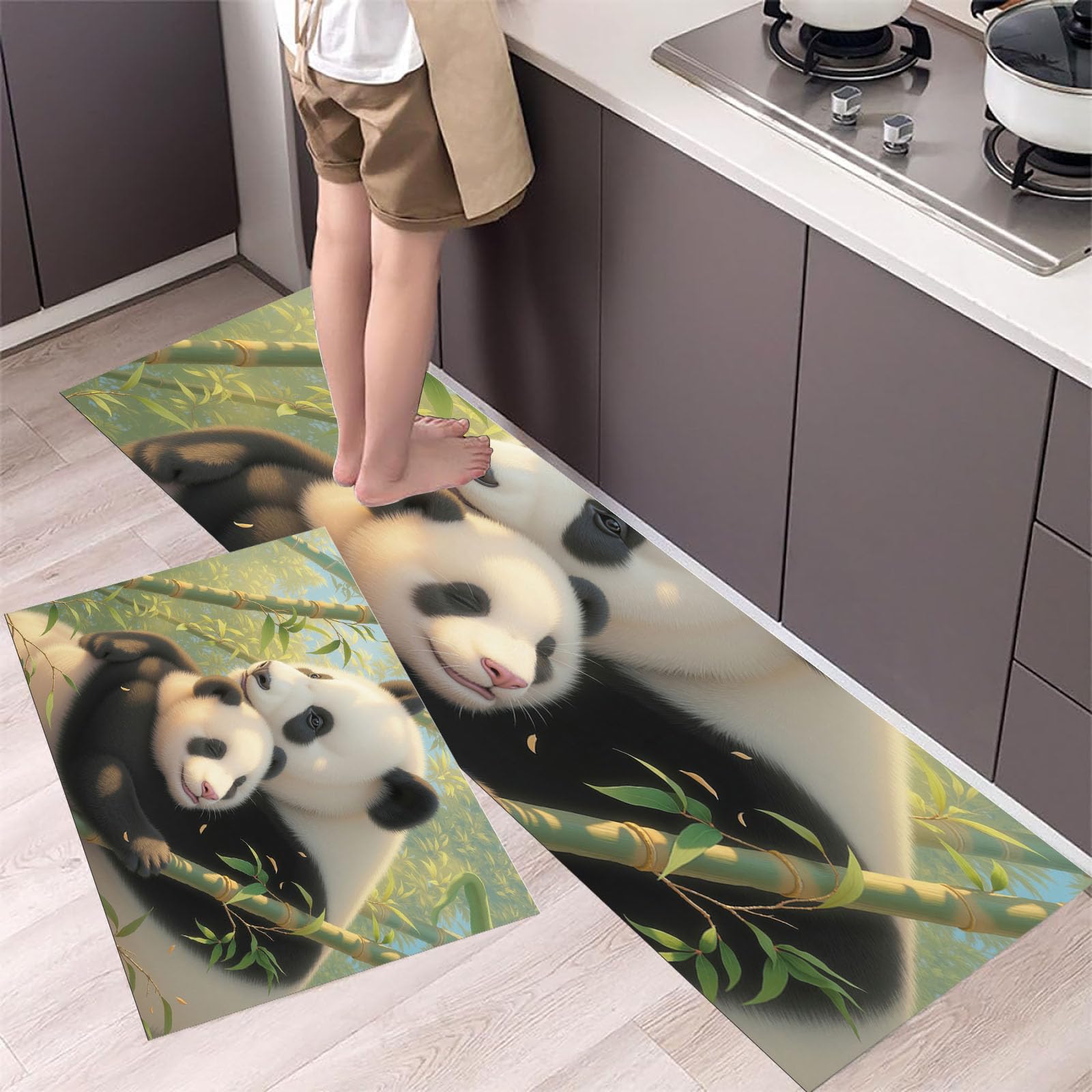 Panda tapis de cuisine noir idéal devant l'évier pour cuisiner les pieds au sec et en sécurité