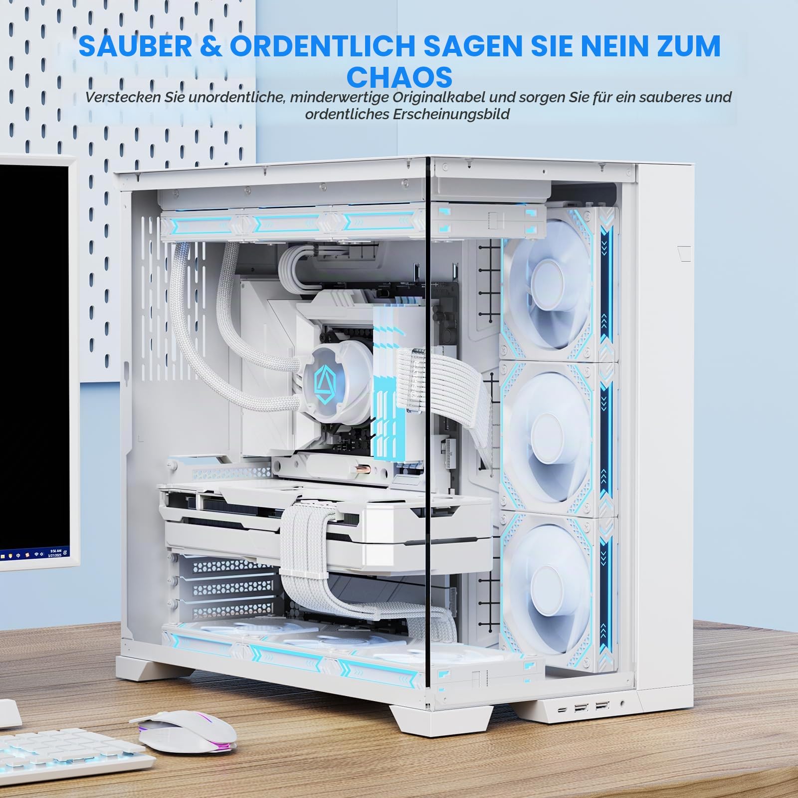 Sirlyr Perlweißes Netzteil-Verlängerungskabel-Set, maßgeschneidertes Netzteilkabel für PC Build 16AWG 24pin ATX / 8 (4+4) Pin EPS CPU-Kabel / 8 (6+2) Pin PCI-E GPU PSU Kabel 6 Stück mit Kabel