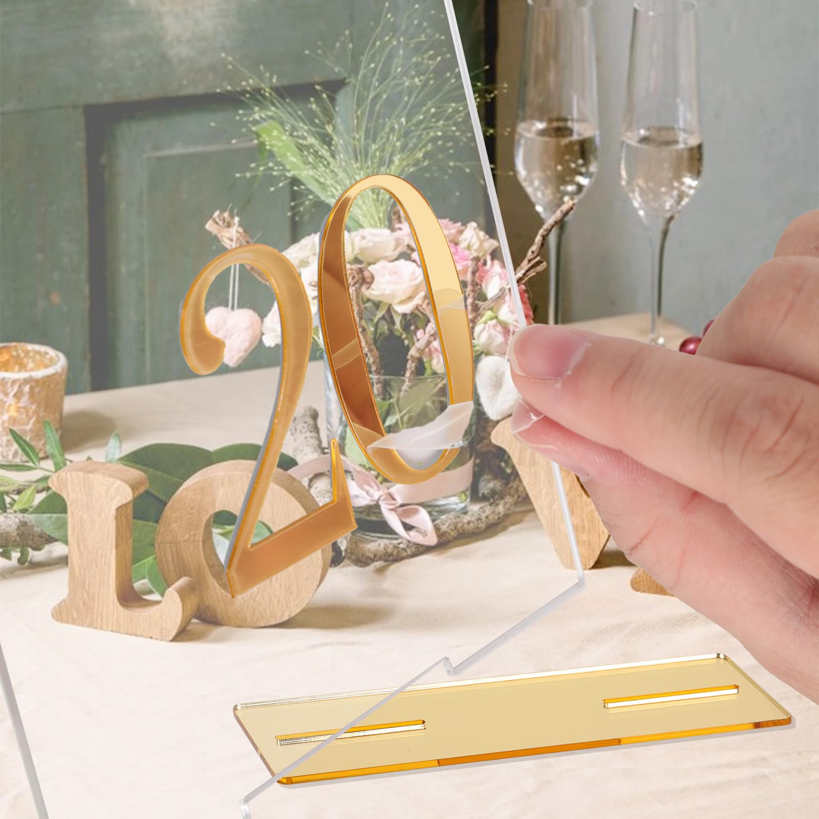 Lot de 20 numéros de table en acrylique transparent - 14 x 17,8 cm - Réutilisables - Chiffres de 1 à 20 - Pour mariage, fête, anniversaire - Décoration de table