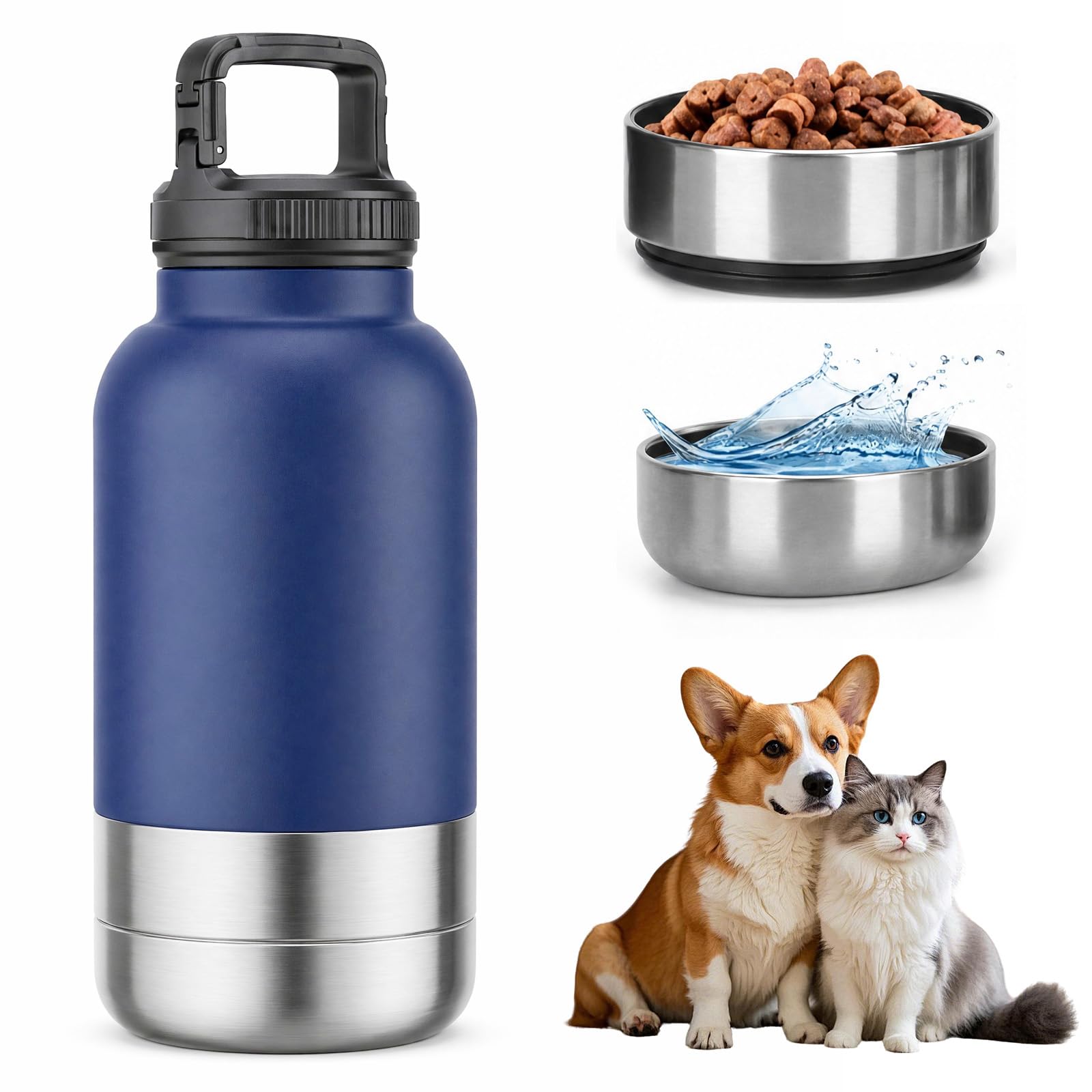 Portable Dog Water Bottle for Walking, Stainless Steel Insulated Dog Travel Water Bottle with Foldable Silicone Bowl, Leak Proof Pet Drinking Cup for Small Dogs Hiking and Travel