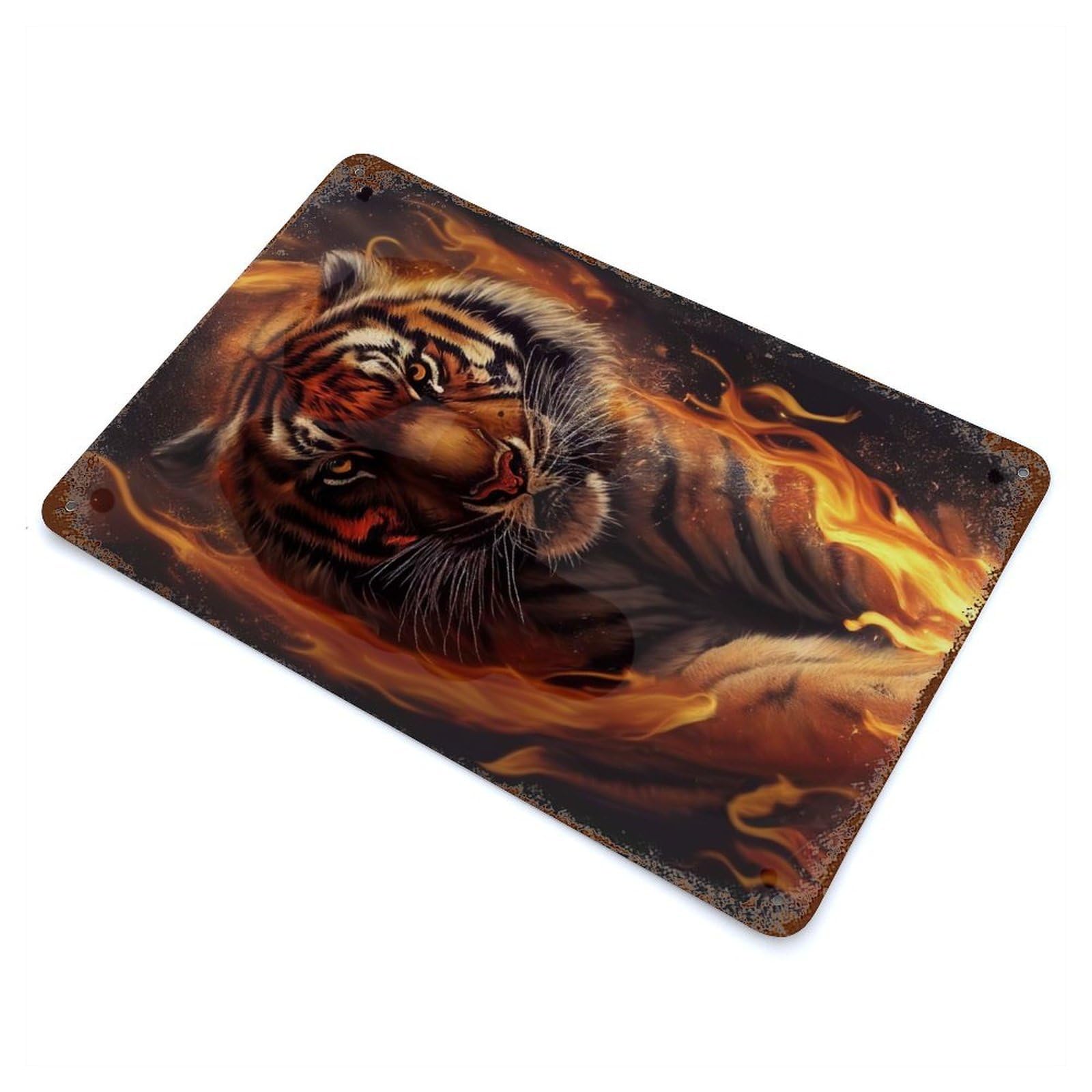 Retro Metal Sign Angry Tiger Fire Animal 11.8"x7.9", Retro Wall Decor for Living Room, Hallway And Home Decor