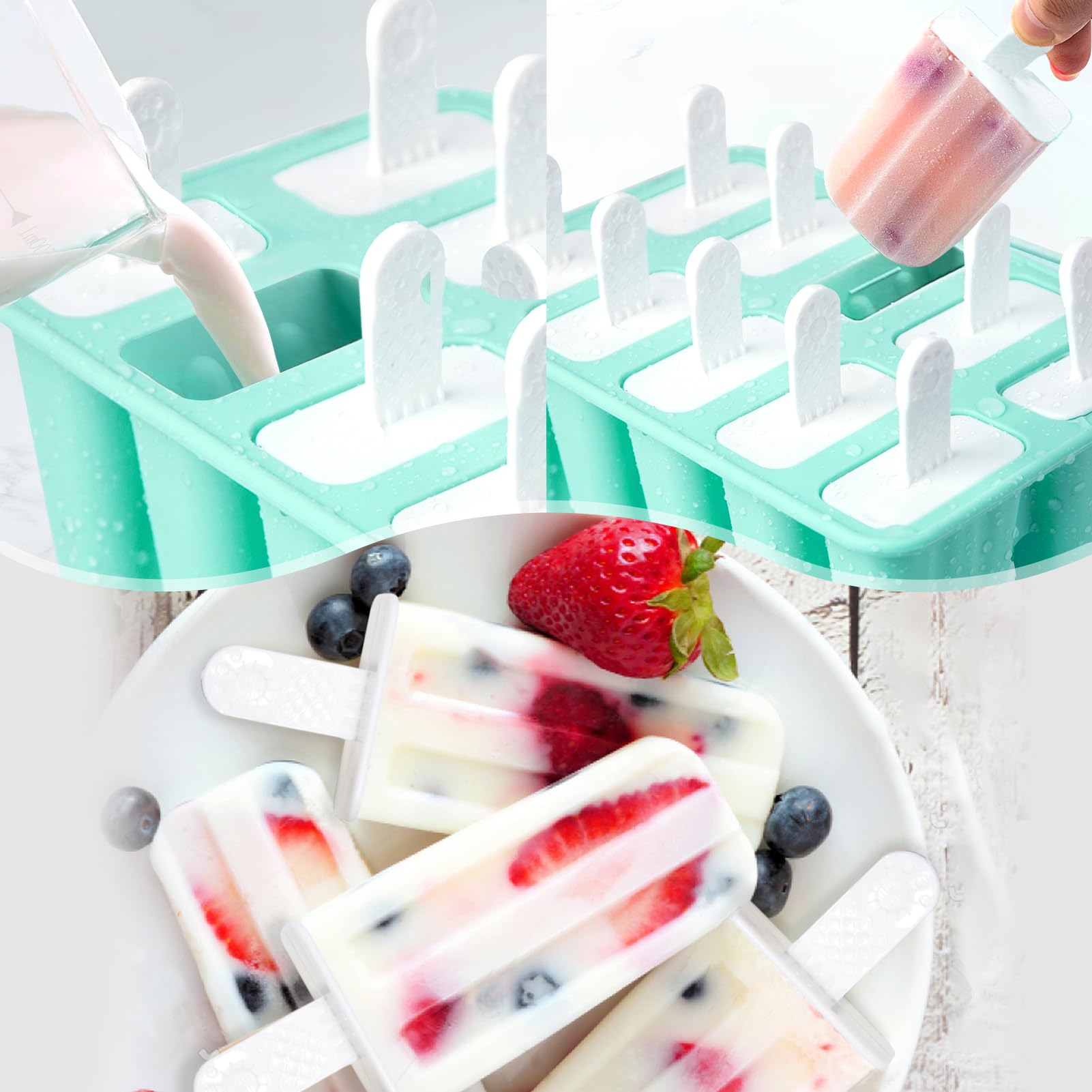 Stampi Per Gelato, Senza BPA, Con Spazzola Per La Pulizia E Imbuto Pieghevole In Silicone Per Bevande E Cocktail 12 Pezzi 96664720