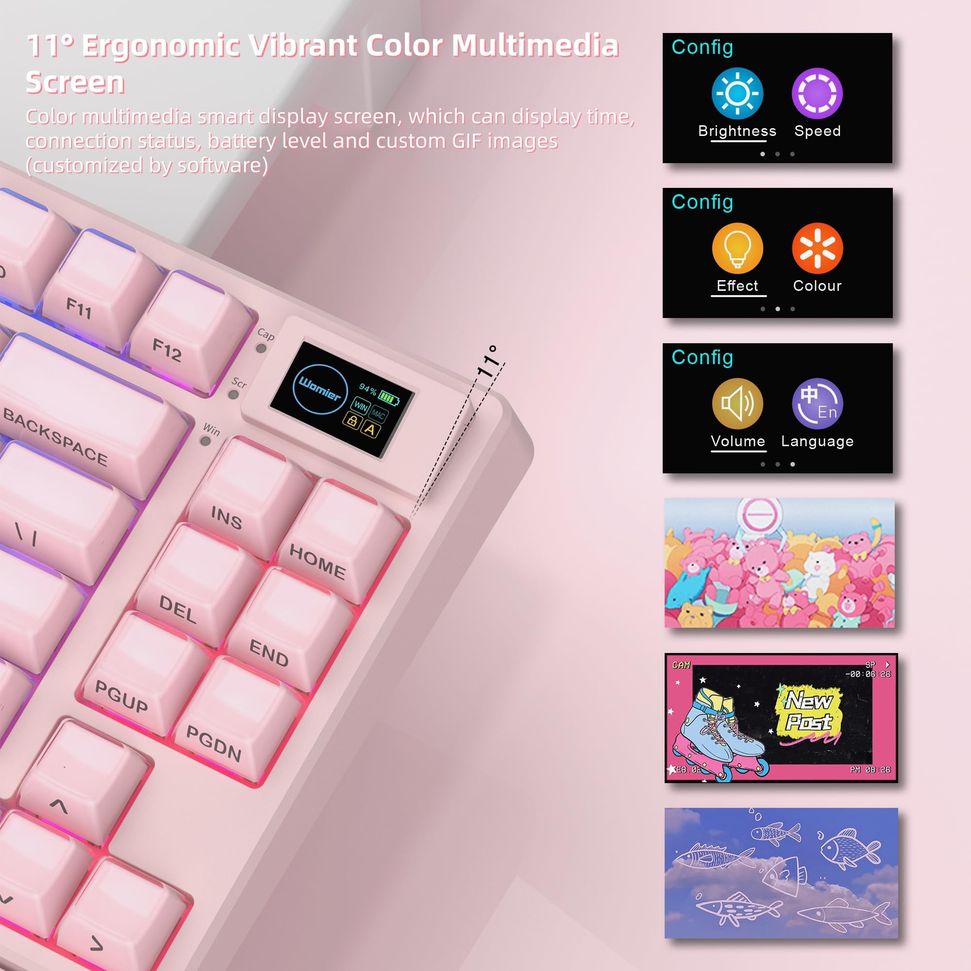 Amazon | Womier 75%ピンクキーボードワイヤレスカラーマルチメディア