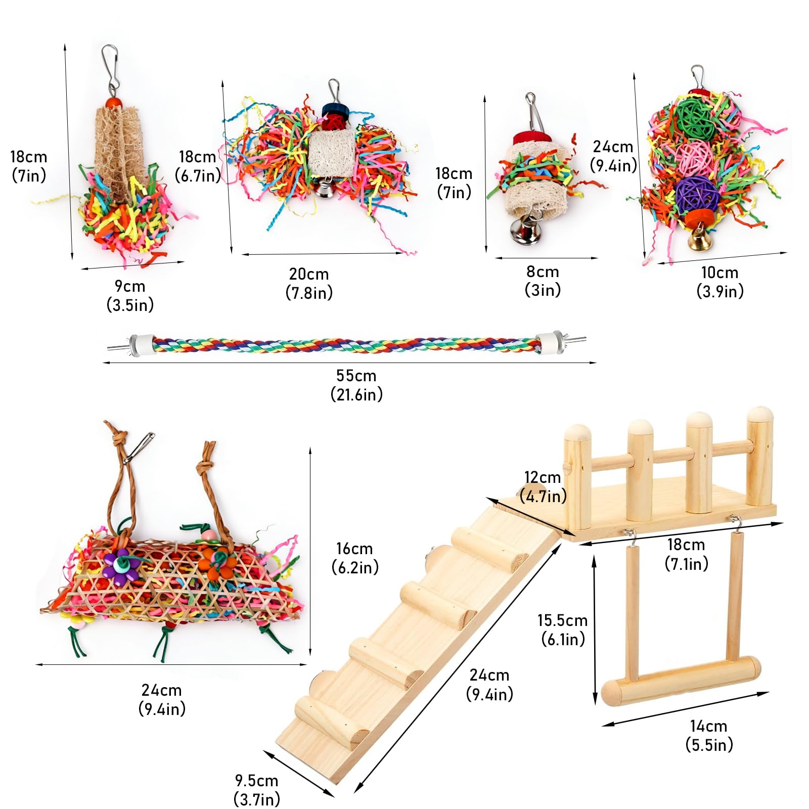 Morezi Bird Swing for cage Parakeet Parrot Swing Wood Ladder Toy Accessories Play Gym Budgie Perch Hammock Budgerigar Conure Cockatiel mynah Finches Toys for Small Medium Breeds - image 3