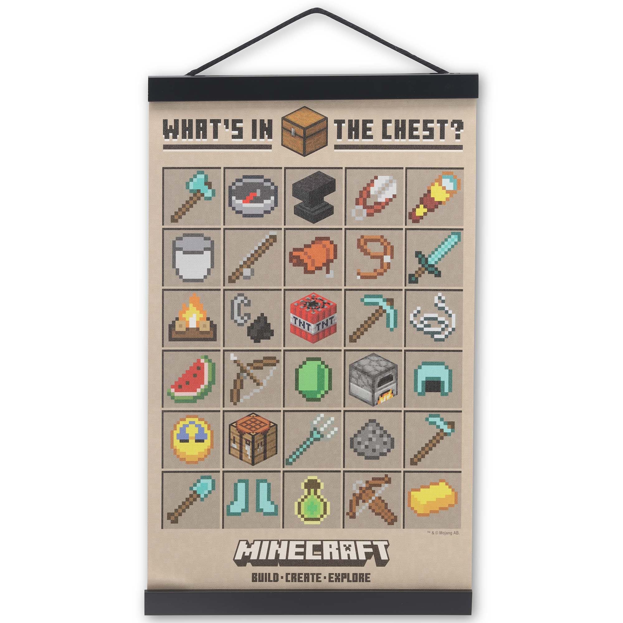 Open Road Brands Yellow Minecraft What's In The Chest Hanging Canvas Banner - Fun Minecraft Wall Decor For Bedroom Or Game Room