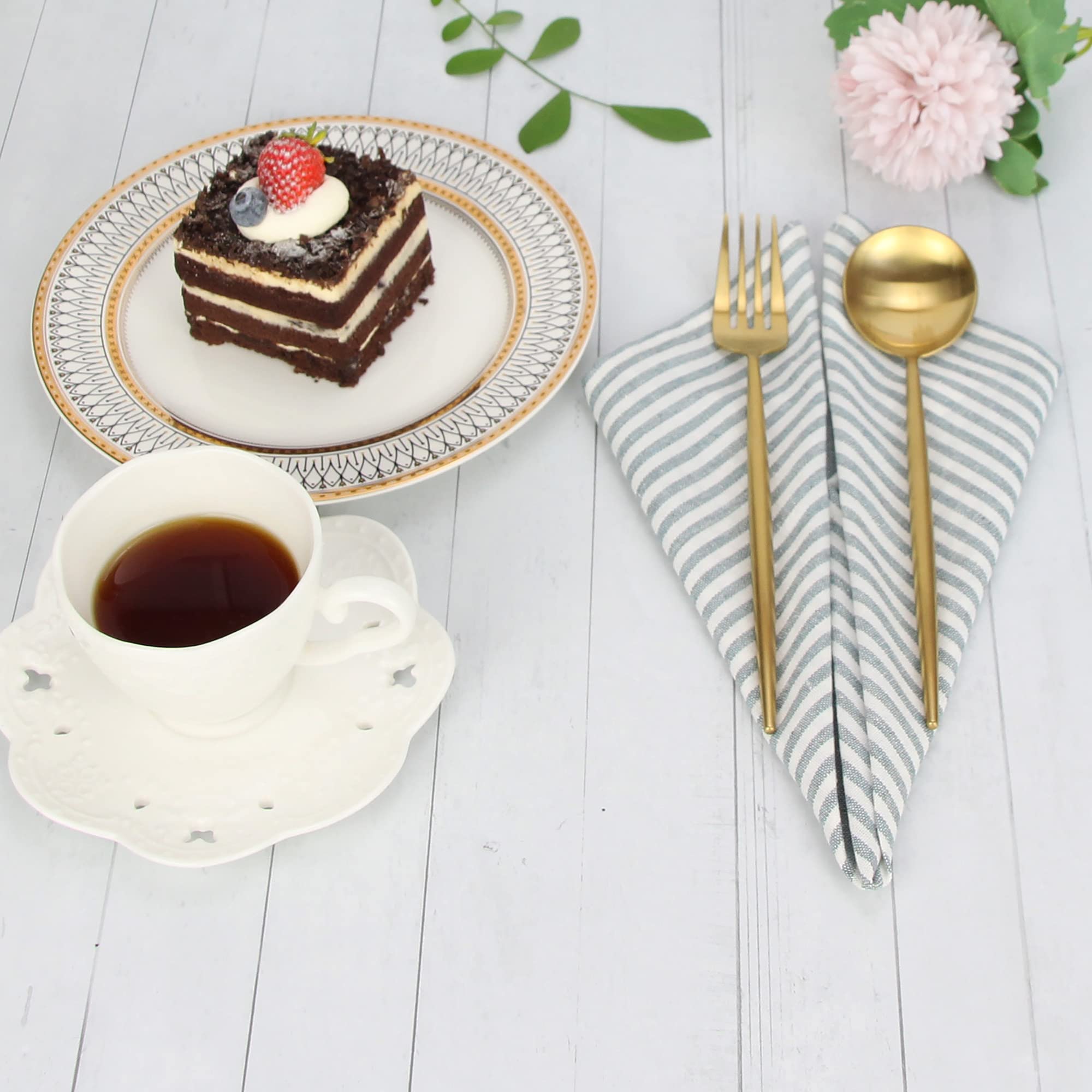 INFEI Cloth Napkins, Set of 12 Dinner Napkins (40 x 30 cm), 40% Cotton, 20% Linen, 40% Polyester, Ocean, Square, Striped - Image 3