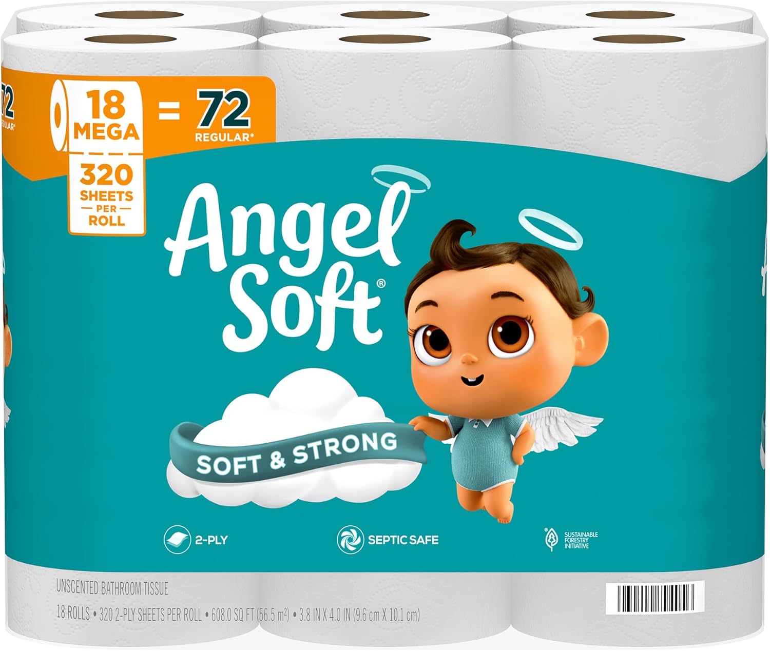 Angel Soft Toilet Paper, 18 Mega Rolls = 72 Regular Rolls, Soft and Strong Toilet Tissue