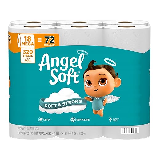Angel Soft Toilet Paper, 18 Mega Rolls = 72 Regular Rolls, Soft and Strong Toilet Tissue