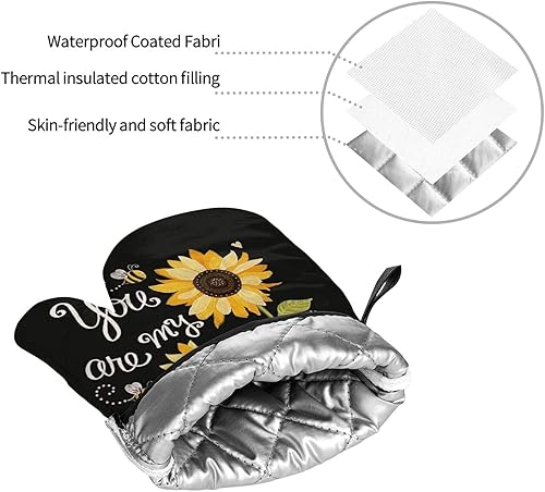 Miniatura 7 de Juego de 4 manoplas de horno y soportes para ollas, diseño de girasol, resistentes al calor, guantes para horno de cocina, agarraderas, almohadillas