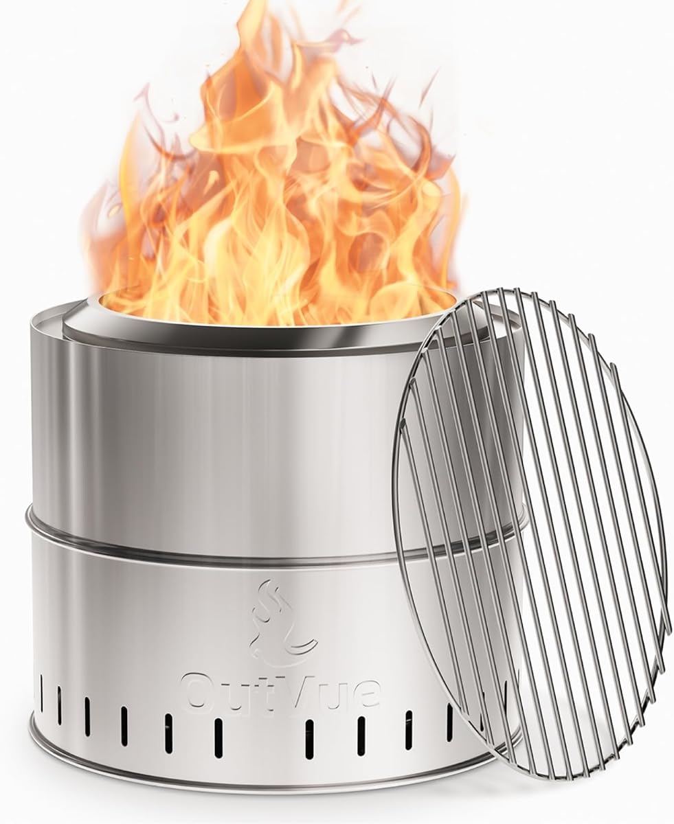 OutVue 15.5 inch Stainless Steel Smokeless Fire Pit with Grill