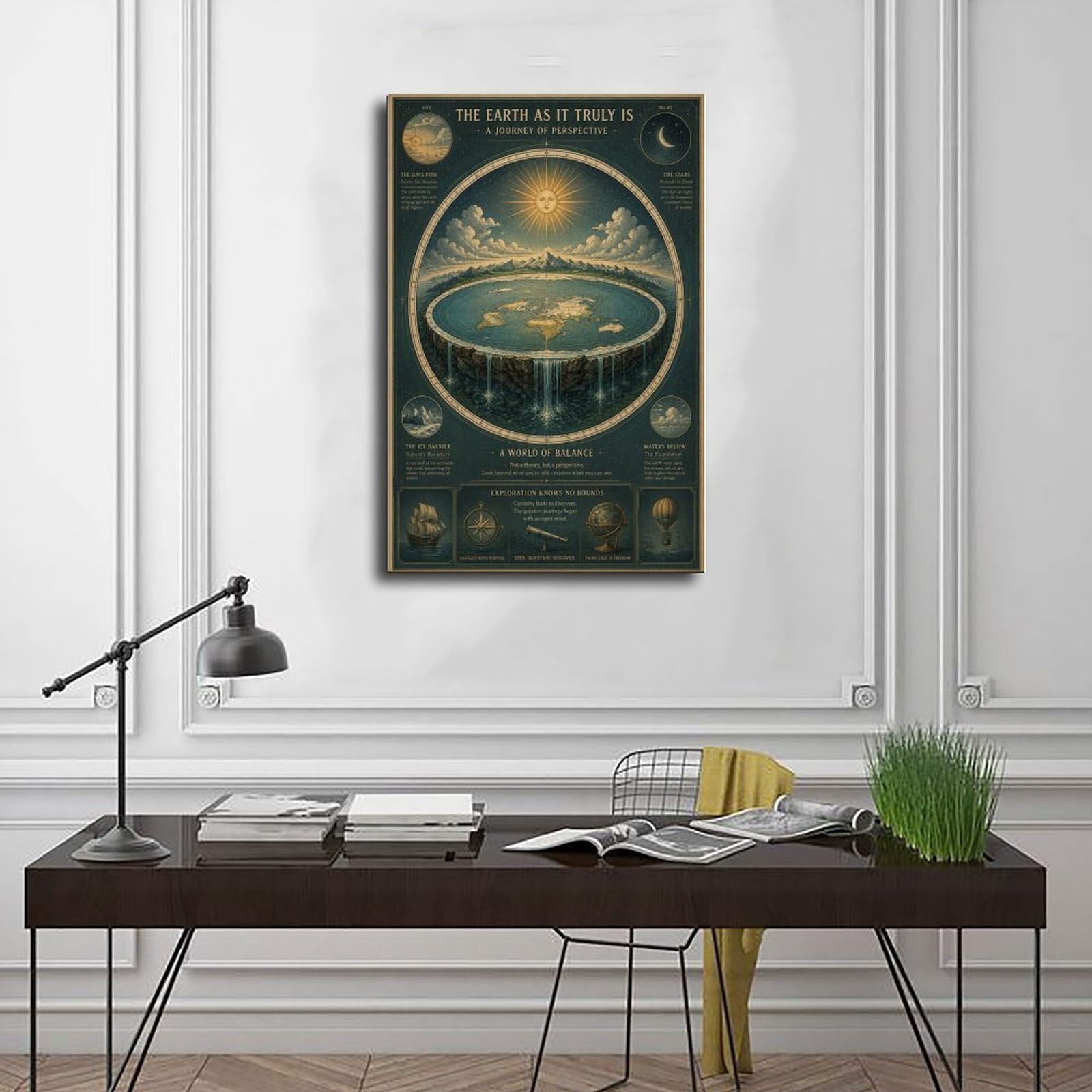 ASGRCN Póster de lienzo con mapa de la tierra plano y antiguo celestial para decoración de dormitorio, regalo