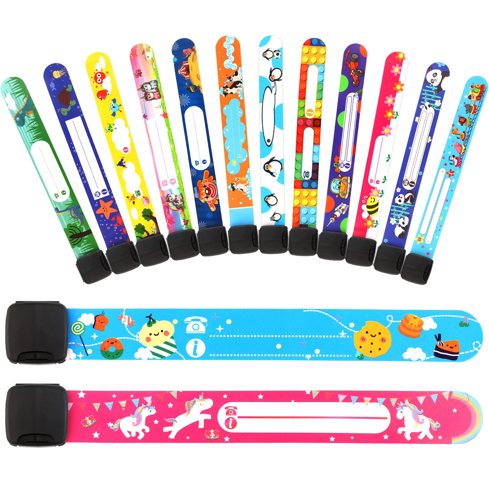 Chinco 14 Pieces Children Safety ID Wristband Reusable Identification Bracelets Waterproof ID Band Safety Wristband for Boys and Girls (Delicate Style)