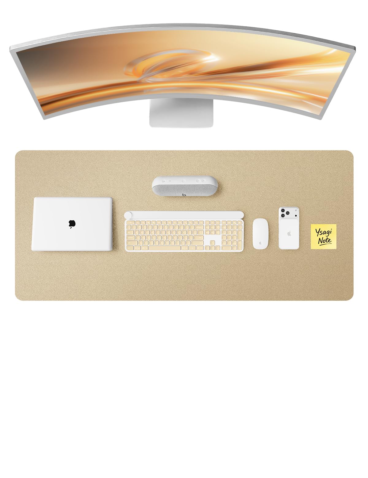 YSAGi Leather Desk Pad Protector, Office Desk Mat, Large Mouse Pad, Non-Slip PU Leather Desk Blotter, Laptop Desk Pad, Waterproof Desk Writing Pad for Office and Home (Gold,47" x 17")