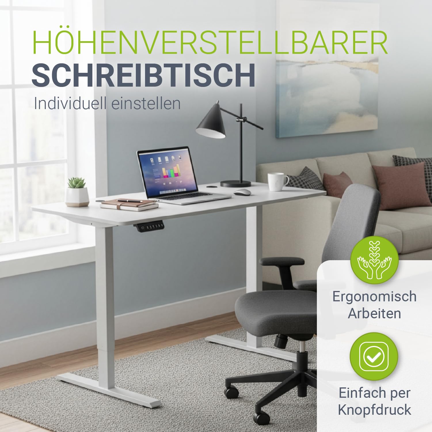 Juskys Höhenverstellbarer Schreibtisch 140x60cm - Elektrisch stufenlos verstellbar Bürotisch Sitz- & Stehtisch Speicherplatz Memory-Funktion - Weiß