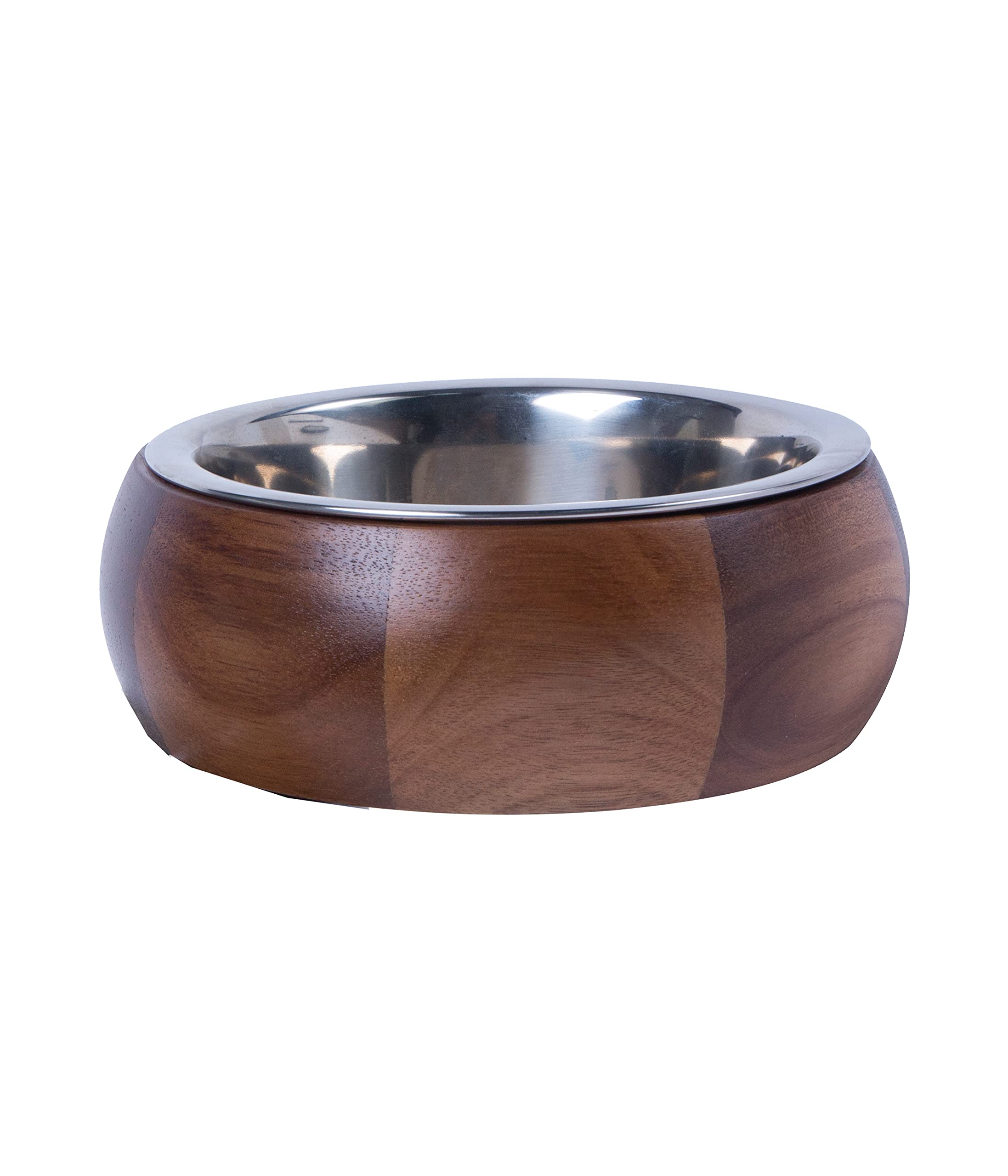 Dehner Lieblinginge Dog Bowl Diameter 18.7 cm Height 7.6 cm Wood/Stainless Steel Brown