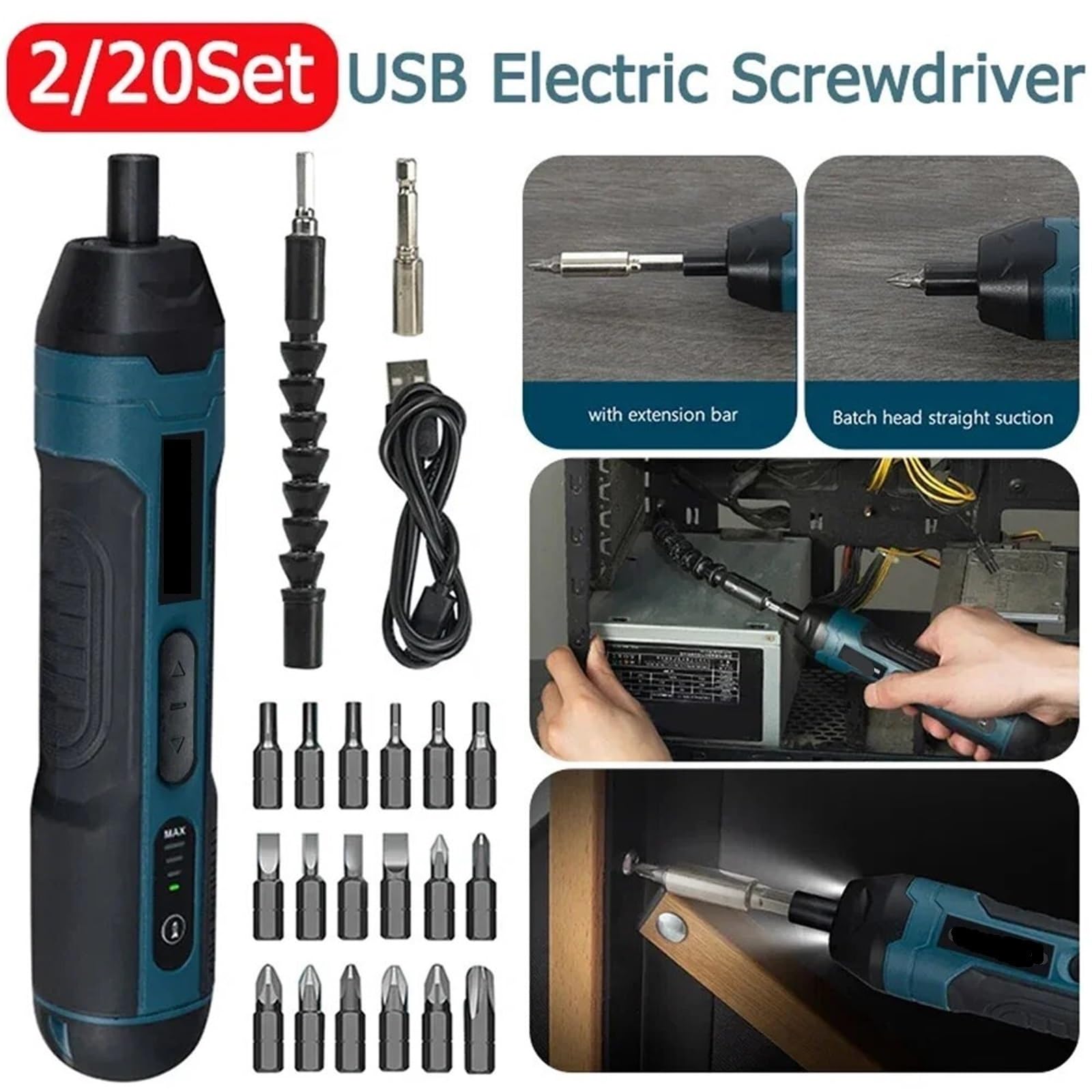Destornillador, Mini Destornillador Eléctrico Inalámbrico Recargable, Taladro De Ajuste, Herramientas Reparación Torsión Y Desmontaje Multifunción,para reparaciones del hogar, bricolaje(2PCs)