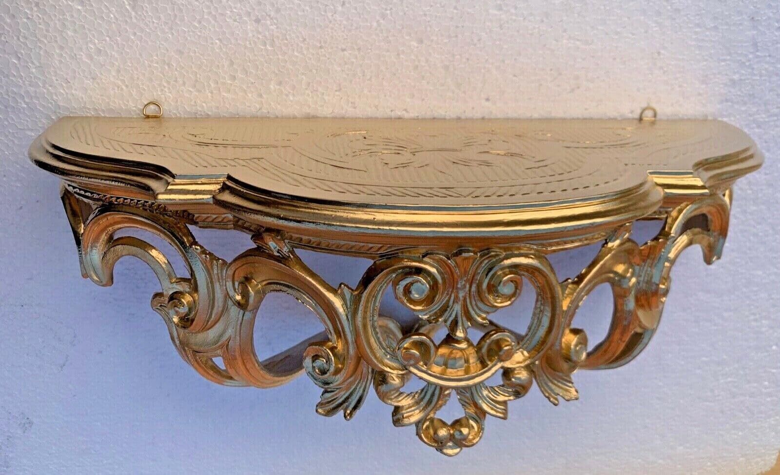 Pintici Wandregal Wandspiegelkonsole Wandkonsole B/H/T 50x24x20cm Wandablage ANTIK REPRO Retro Hängeregal Antikstil Blumenregal Shelf CP72 (Gold)