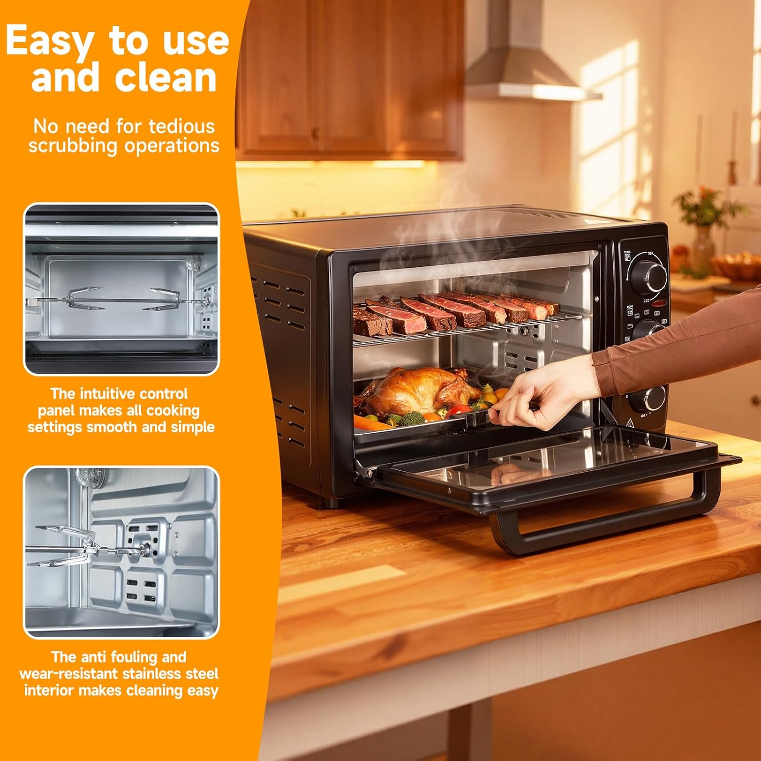34QT 32L Convection Toaster Oven, 1500W Countertop Electric Oven Rotisserie Dehydrate Function with 60 Minute Timer, Fits 12" Pizza Large Capacity Kitchen Oven (Black)