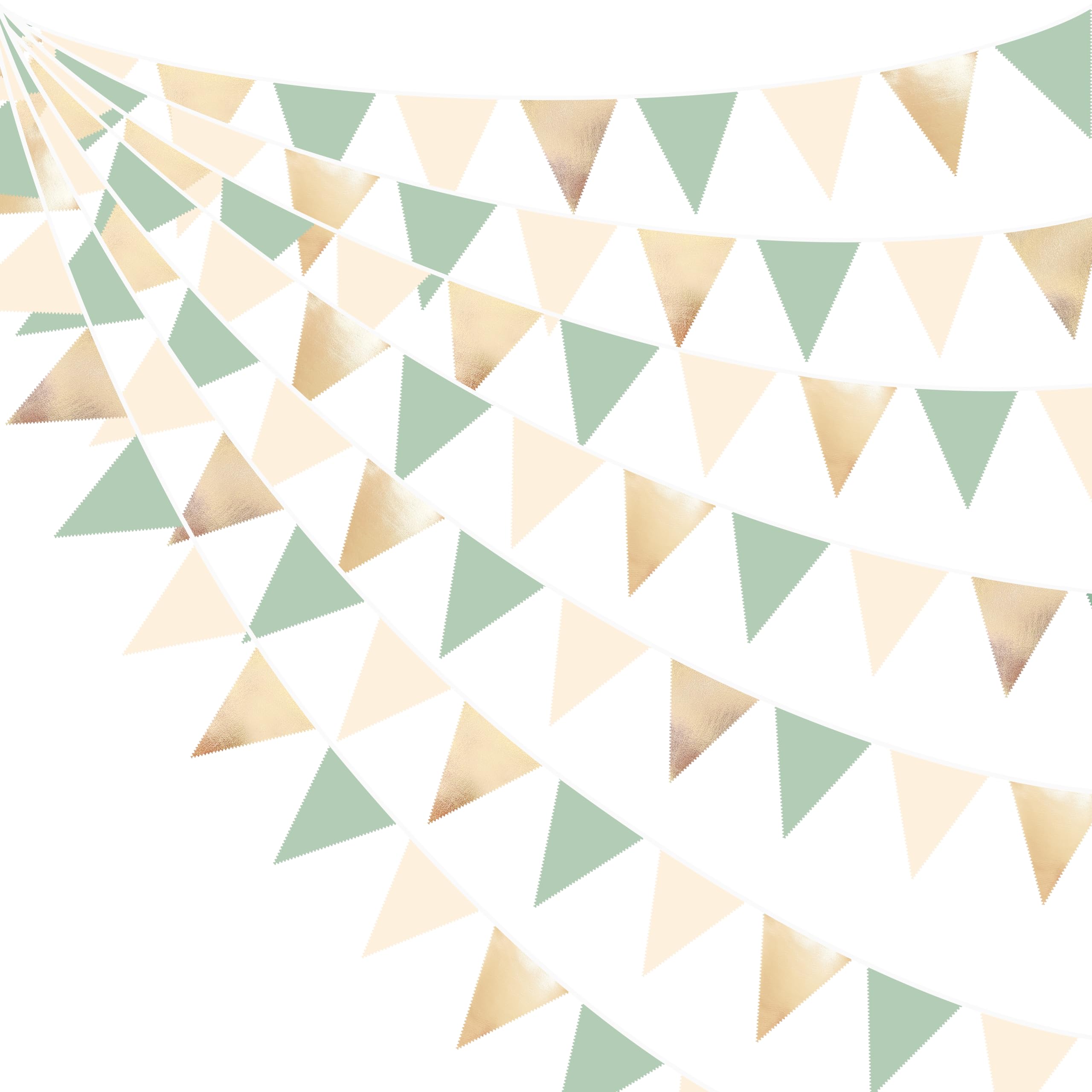 Sage Green Beige Champagne Gold Party Decorations Metallic Fabric Triangle Pennant Banner Bunting Flag Garland for Baby Shower Birthday Wedding Engagement Bridal Shower Graduation Decoration Supplies