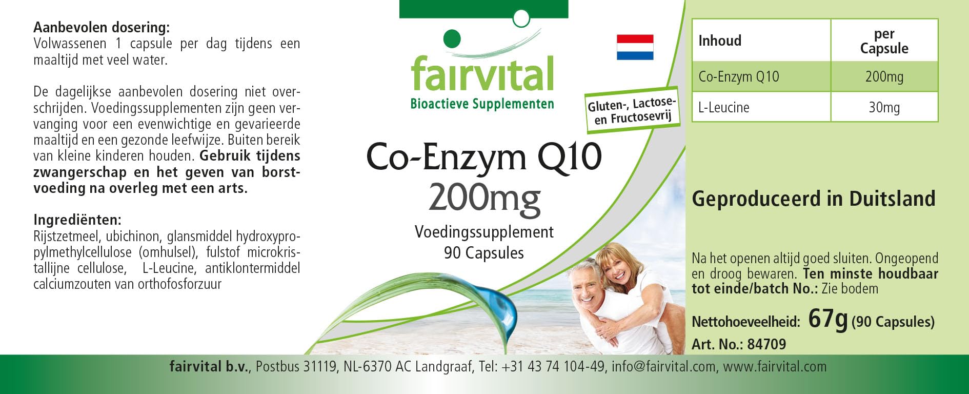 fairvital Coenzyme Q10 200mg, 90 gélules, HAUTEMENT DOSÉ, gélules de CoQ10 ubiquinone, VÉGÉTALIEN