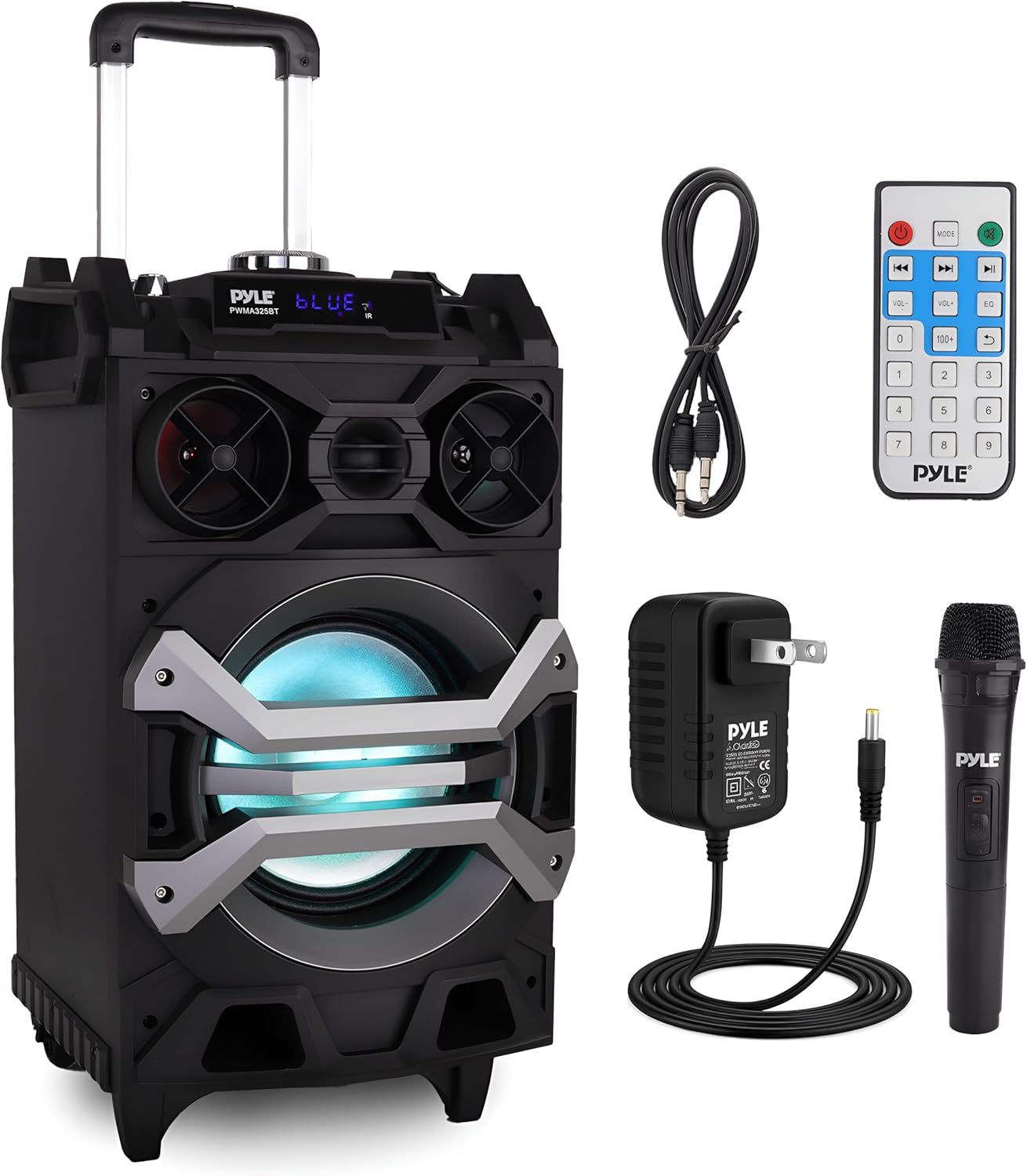 Pyle 500 Watt Portable BT Connectivity Karaoke Speaker System – PA Stereo with 8″ Subwoofer, DJ Lights Rechargeable Battery Microphone, Recording Ability, MP3/USB/SD/FM Radio – PWMA325BT Pyle 500 Watt Portable BT Connectivity Karaoke Speaker System – PA Stereo with 8″ Subwoofer, DJ Lights Rechargeable Battery Microphone, Recording Ability, MP3/USB/SD/FM Radio – PWMA325BT