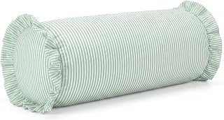 Ruffle Bolster Pillow Cover Green Stripes