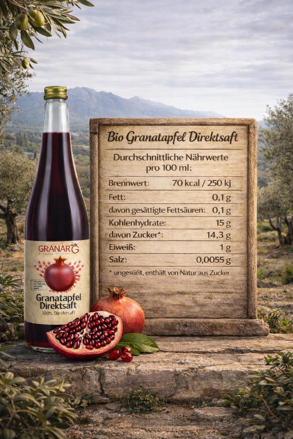 Granar 6 x 1 Liter Granatapfel Direktsaft aus Granatapfelkernen, Naturtrüb, Kaltgepresst, Ungefiltert 100% Granatapfelsaft