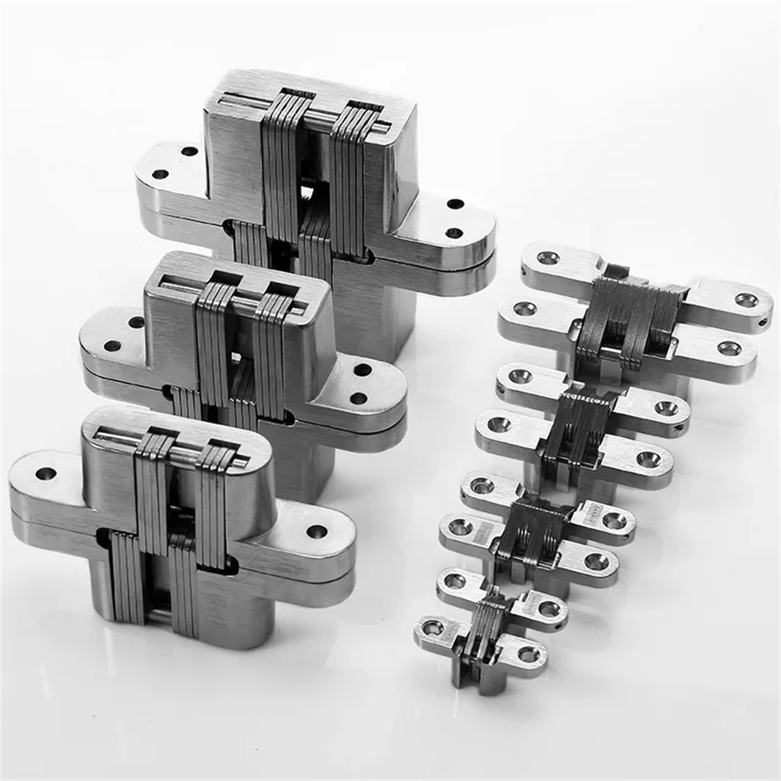 Cerniere Per Ante Cucina Cerniera invisibile a foglia for armadio oscillante a 180 gradi Scatola di legno nascosta Mortasa Finitura satinata con viti per Ante Cucina(Sliver-5)
