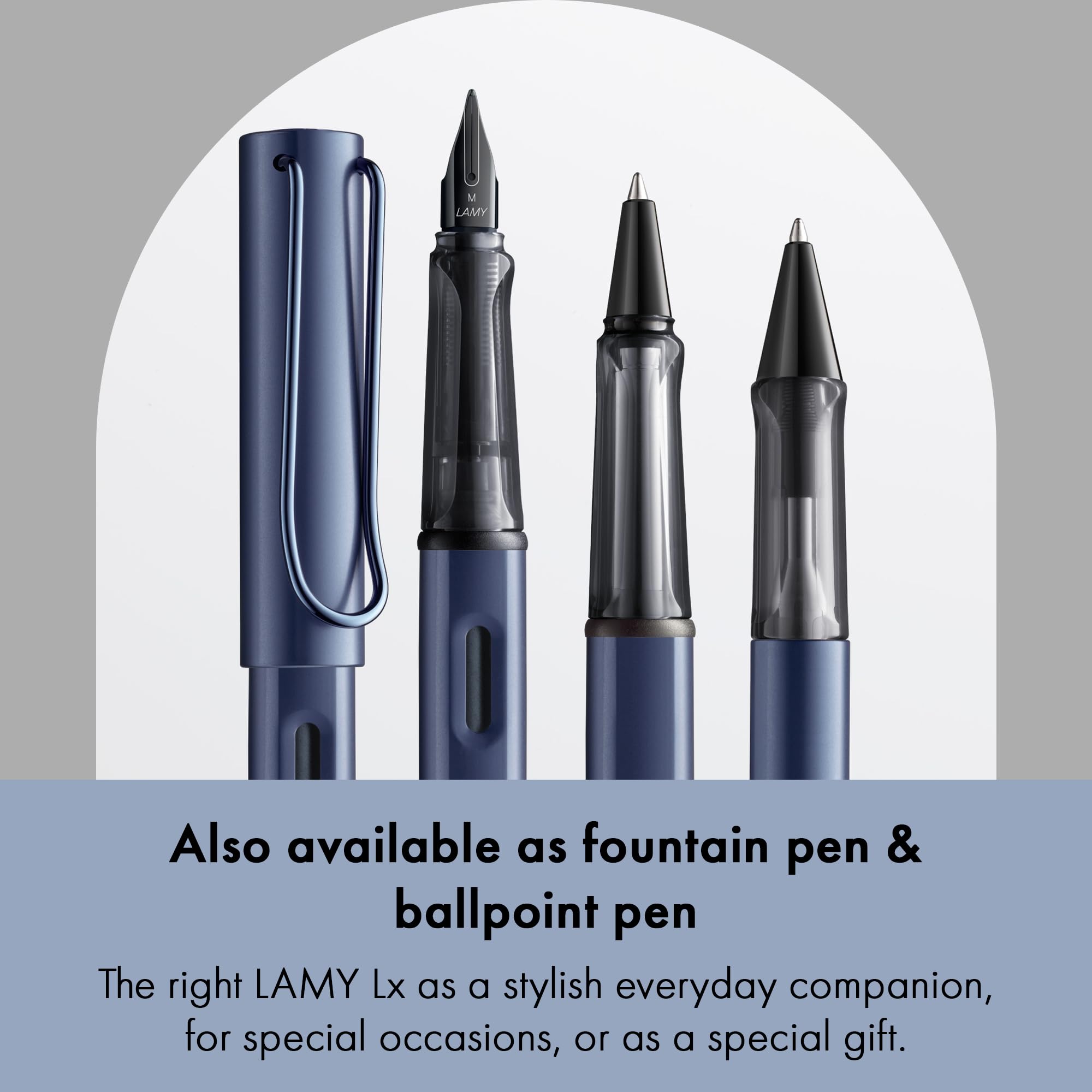 Lamy Lx blue Tintenroller in Strichbreite M | Lamy Tintenroller mit ergonomischem Griff & Aluminiumgehäuse - mit Tintenrollermine M 63 in schwarz & Metalletui