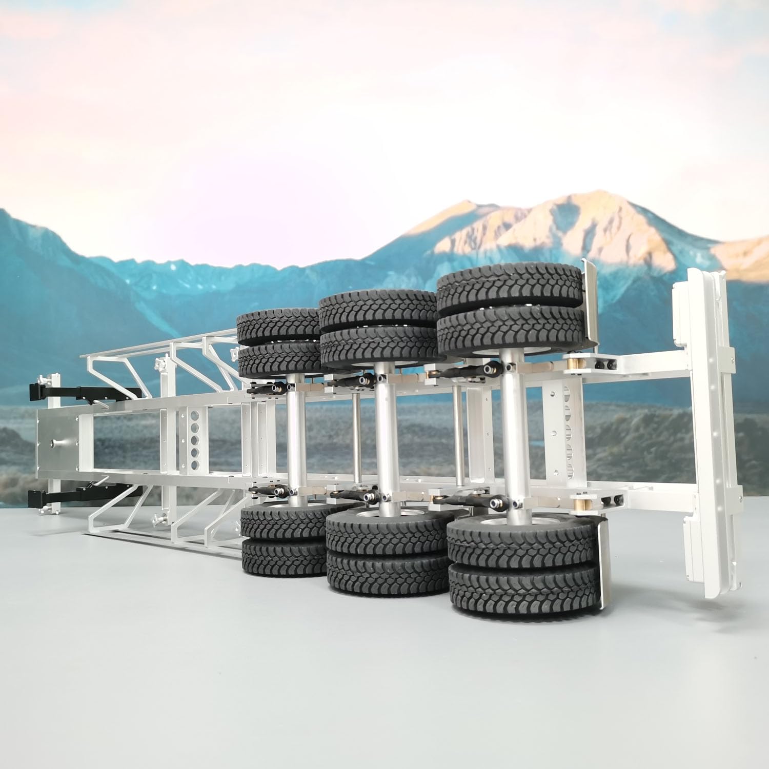 wheelfun Telaio in metallo rimorchio 3 assi rimorchio per 1/14 scala RC trattore camion 40 piedi container RC Hobby modelli