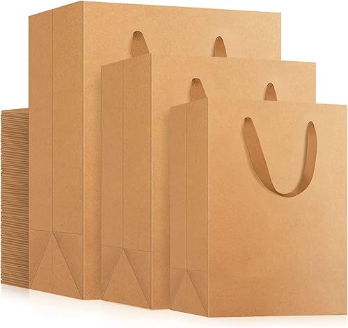 EUSOAR Bolsas de regalo Kraft con asas, bolsas de papel con asas, pequeñas, medianas y grandes, 3 tamaños, combinadas, 30 piezas, bolsas