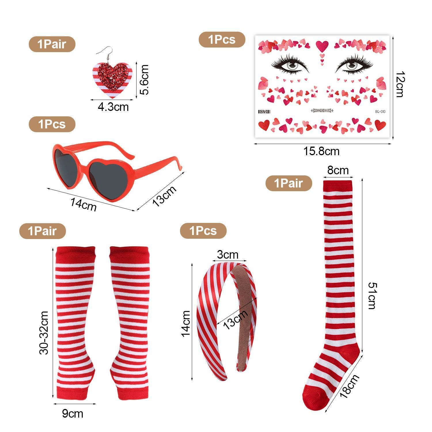 TVSVKWE 1 Pair Of Stockings, 1 Pair Of Gloves, 1 Pair Of Earrings, 1 Headband, 1 Pair Of Glasses And 1 Face Patch - Image 2