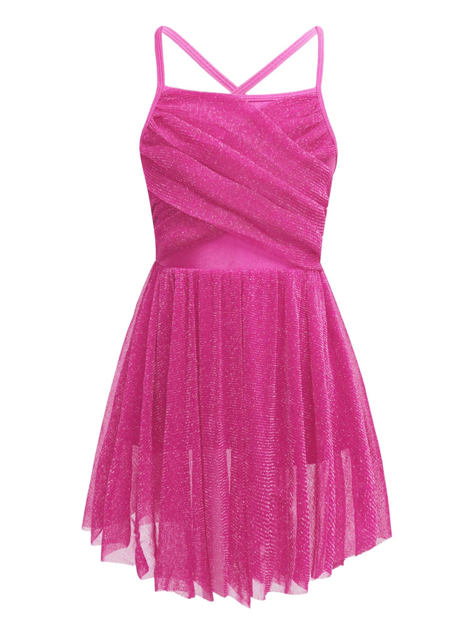 Alvivi Girls Lyrical Dance Dress Ballet Modern Dance Tutu Dress Camisole Criss Cross Back Leotards Mini Dresses