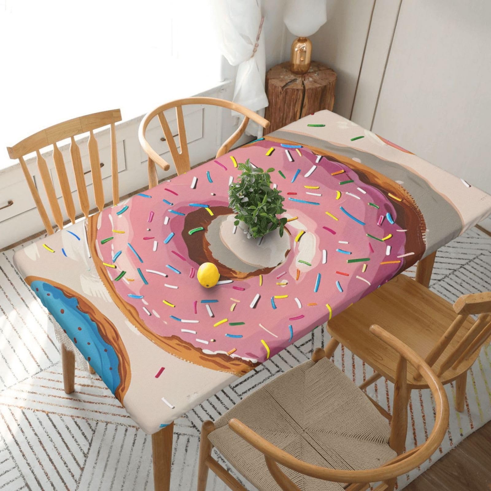 WPKJU Donuts Printed Tablecloths 5ft Rectangular Table Covers Washable Polyester Decorative Table Cloth for Dining Table Picnic Wedding