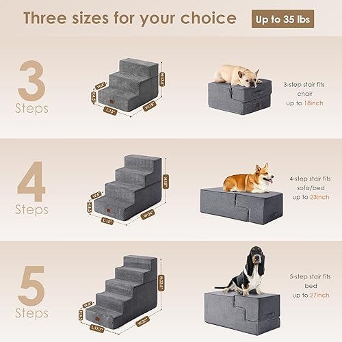 Miniatura 2 de EHEYCIGA Escaleras para perros para cama alta de 22.5 pulgadas de alto, escalones para perros de 5 escalones para cama, escalones para mascotas para