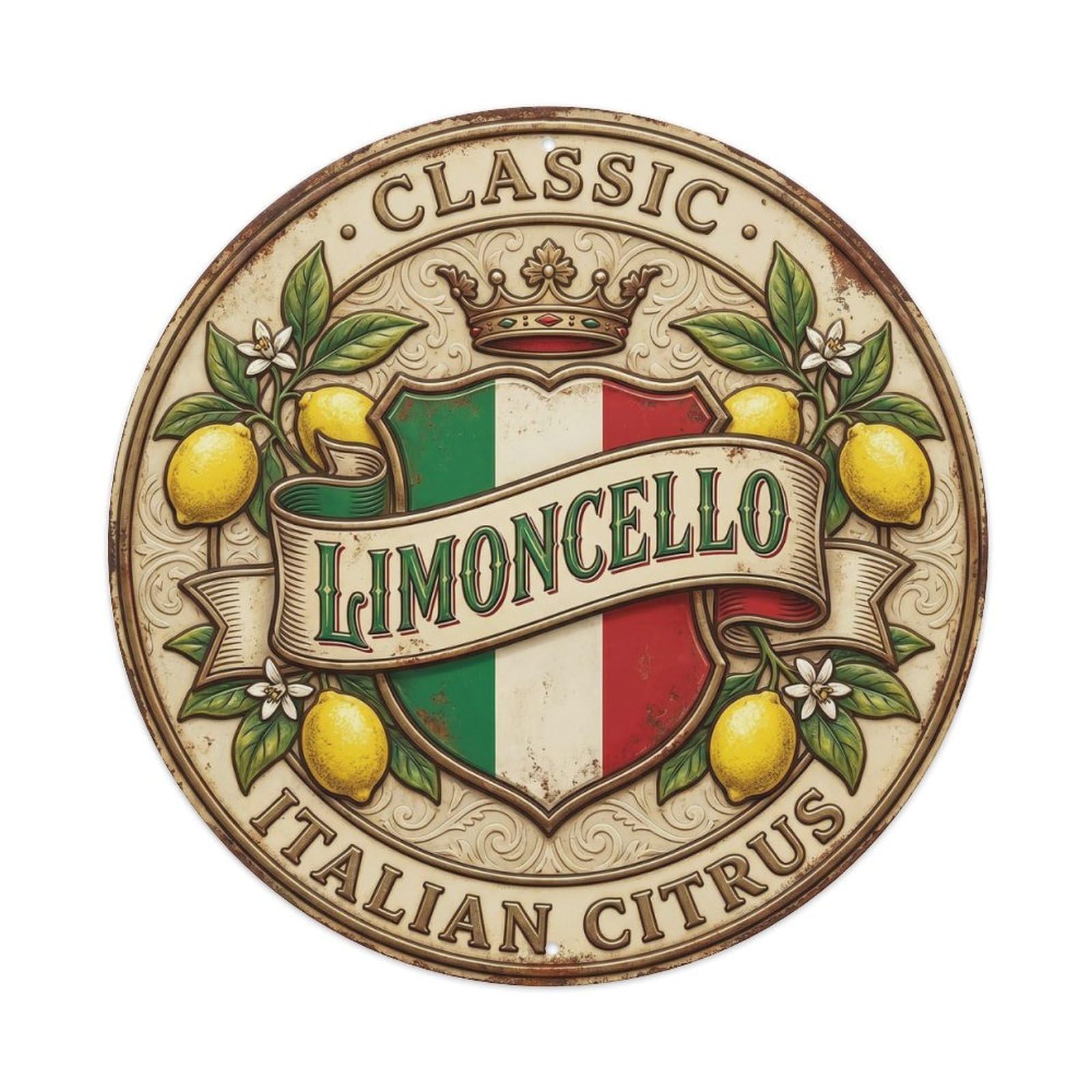 Classic Italian Limoncello Metal Tin Sign Plaque Wall Decor for Cafe, Club, Garden Round Metal Poster 8x8Inch