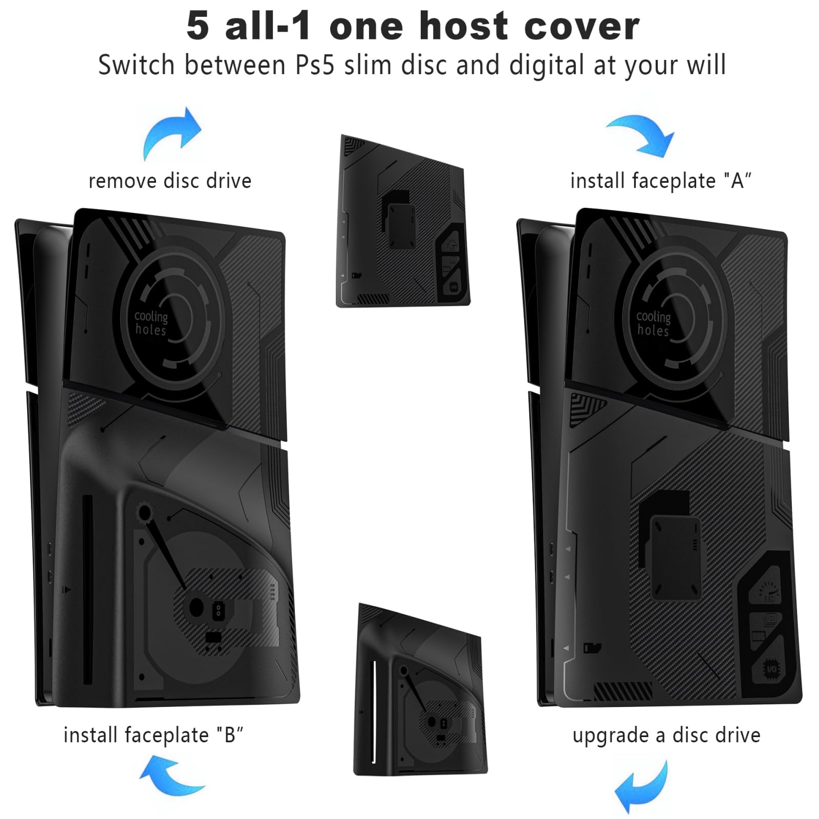 Cubierta de placas 5 en 1 versión delgada para consola PS5 Disc y edición digital, paneles de carcasa compatibles con PlayStation 5, accesorios delgados, placas frontales protectoras de repuesto