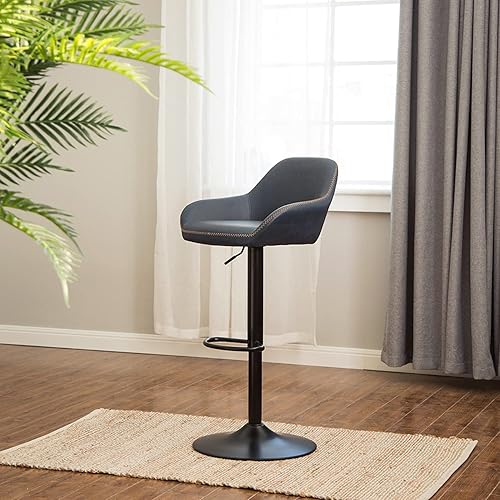 Miniatura 118 de Glitzhome Mid Century - Juego de 2 taburetes de bar ajustables de cuero giratorio vintage con respaldo y reposapiés, taburetes de bar modernos de