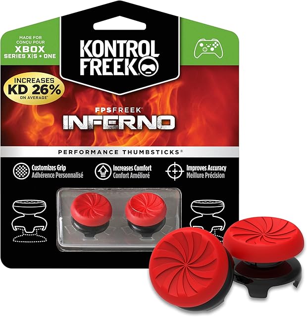 KontrolFreek FPS Freek Inferno for Xbox One and Xbox Series X Controller | Performance Thumbsticks | 2 High-Rise Concave | Red