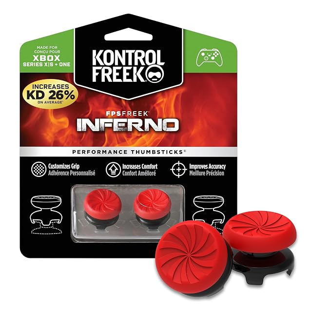 KontrolFreek FPS Freek Inferno for Xbox One and Xbox Series X Controller Performance Thumbsticks 2 High-Rise Concave Red