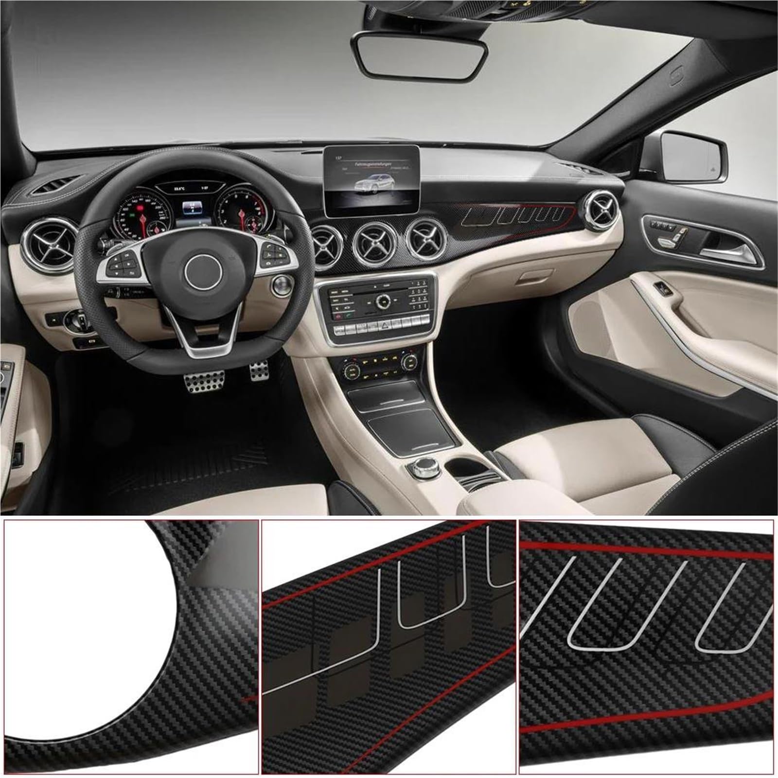 Auto Interieur Armaturenbrett-Konsolenverkleidung Für Mercedes Für Benz GLA Für CLA-Klasse 2013–2017, Mittelkonsole, ABS-Carbon Auto Zierleisten