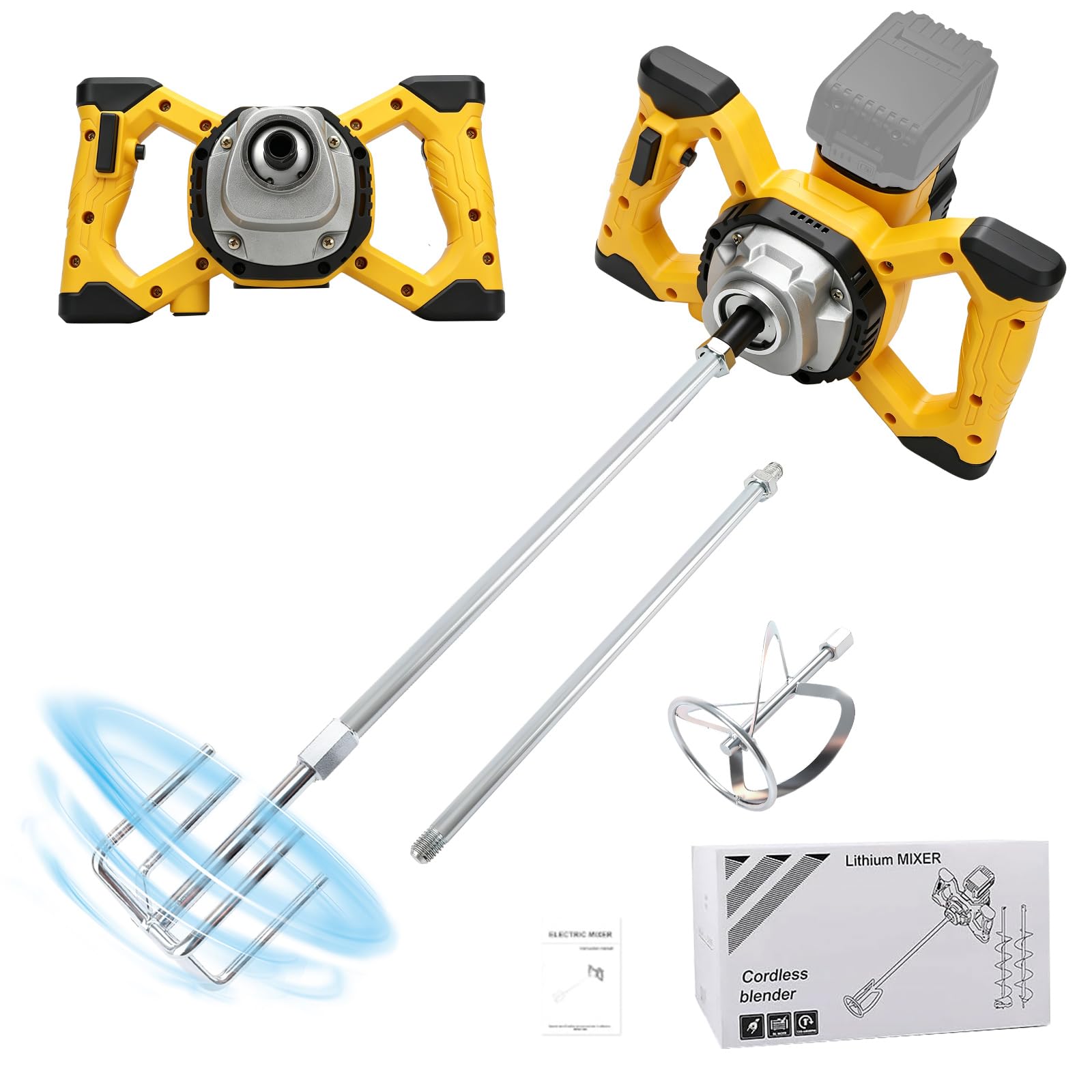 Kabelloser Zementmischer Kompatibel mit Dewalt 18/20V, 680 U/min Bürstenloser Paddelmischer mit 6 Geschwindigkeiten, Elektrischer Betonrührer zum Mischen von Futtermörtel Farbe Leimkitt (Keine Akku)