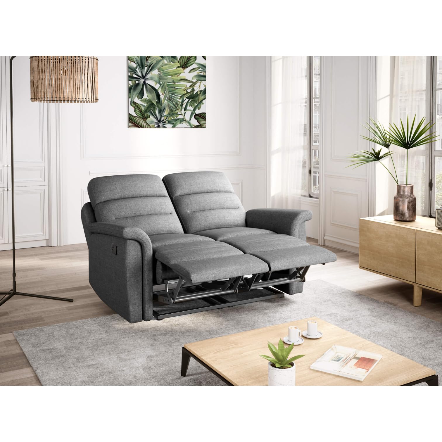 LOUNGITUDE - Canapé 2 Places de Relaxation en Tissu - Gris Clair