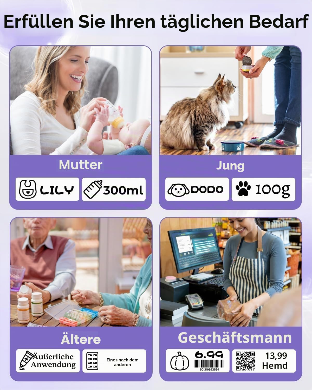 Phomemo D30 Etikettiergerät, Bluetooth Etikettendrucker Selbstklebend Beschriftungsgerät, Thermo Label Printer für Zuhause, Schule, Küche, Büro, Mini Ettikettiergeraet für iOS & Android, Violett